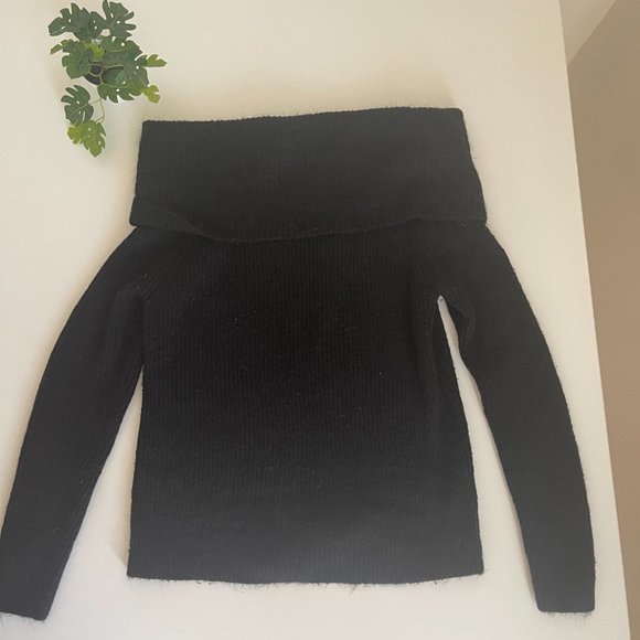 Women's Forever 21 Off-Shoulder Fold-Over Sweater, BLACK, S - Picture 2 of 4